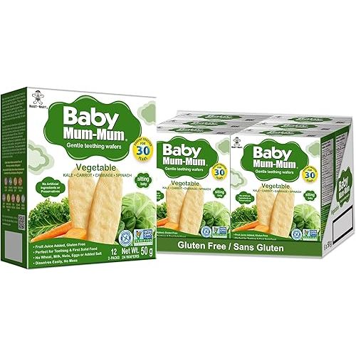 Hot-Kid Baby Mum-Mum Rice Rusks, Vegetable, Gluten Free, Allergen Free, Non-GMO, Rice Teether Cookie for Teething Infants, 50gms, 24 Rusks per box - Case pack of 6