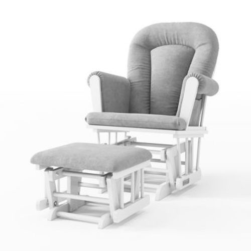 Child Craft Tranquil Glider Rocker with Ottoman, Padded Cushion with Storage Pockets, Solid Wood Base & Frame (Matte White Frame, Light Gray Cushion)