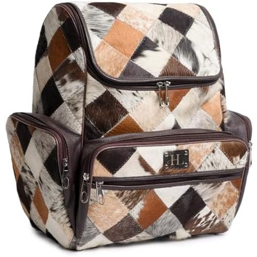 Edgestyle Luxury Cowhide Leather Backpack for Women & Men – Genuine Hairon Cowhide Western Diaper Bag, Stylish Work & Travel Laptop Backpack with 14” Padded Sleeve, Spacious Interior & Durable Zippers