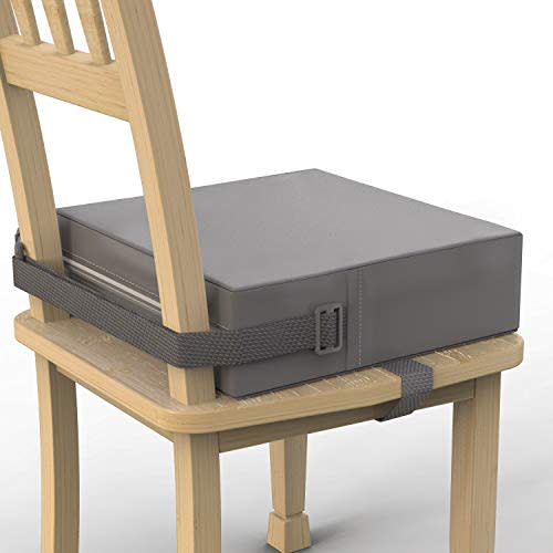 SMZCTYI Toddler Booster Seat for Dining Table, Removable Chair Cushion | PU Washable Double Safe Straps Non-Slip Bottom Booster Seat Dining Toddler, Portable Travel Increasing Cushion (Grey)
