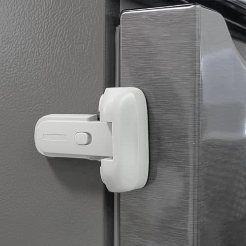 Heart of Tafiti Fridge Lock for Kids, Refrigerator Lock Child Proof, Freezer Latches to Keep Door Closed, One Handed Operation, Strong Adhesive Tapes Included, White