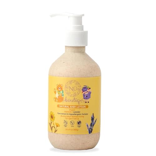 Nü Boutìq Organic Vegan Baby Lotion, Moisturizing and calming kids body lotion with Calendula & Lavender, newborns All Skin Types, New Biodegradable bottle(300g), 10.60 Fl Oz (Pack of 1)