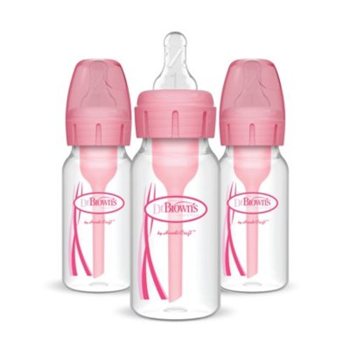 4oz Anti-Colic Options+ Narrow Baby Bottle with Level 1 Slow Flow Nipple - 3pk - Pink - 0m+