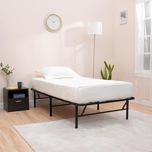 Amazon Basics Bed Frame with Storage, Foldable Metal Platform, Sturdy Steel, No Box Spring Needed, 14-inch High, Tool-Free Setup, Twin Size, Black