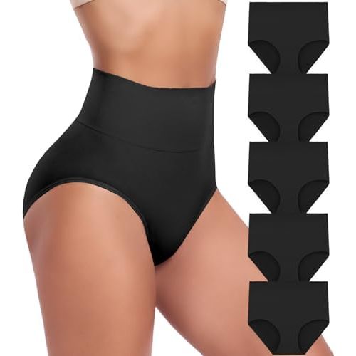Women's Briefs Underwear High Waist Tummy Control Full Coverage Panties, Ladies Postpartum Underpants 5 Pack