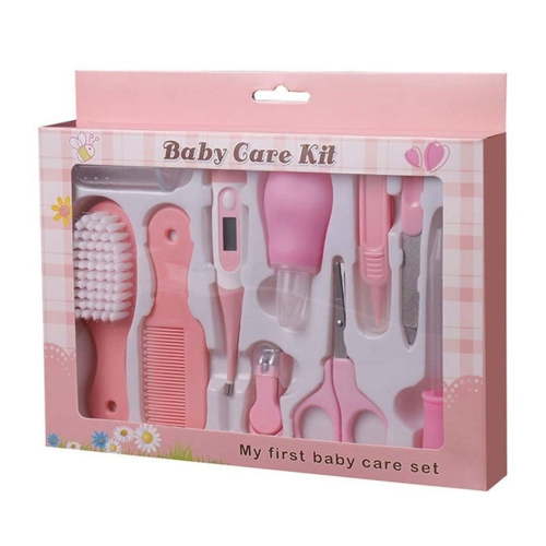 10Pcs/Set Baby Health Care Kit Portable Infant Nursery Set Kids Grooming Kit Baby Nail Clipper Brush Comb Cleaning Sets (Pink)