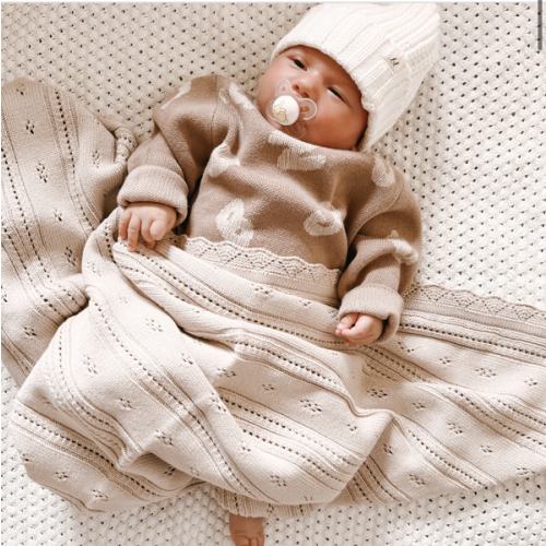 Pointelle Baby Blanket - Beige