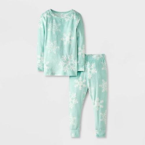Toddler Girls' 2pc Snuggly Soft Snug Fit Snowflakes Pajama Set - Cat & Jack™ Blue 18m