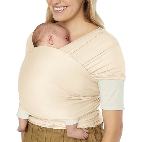Ergobaby Aura Baby Wrap Carrier for Newborn 0-12 Months (8-25 lbs) - Soft Stretchy Infant Wrap Carrier with Hip-Healthy Positioning, Pre-Tied Design - Cream