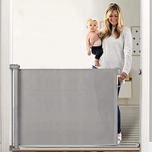 Retractable Baby Gate, Momcozy Extra Wide Mesh Baby Gates for Stairs, 33" Tall, Extends to 71" Wide, Pet Dog Gate for Doorways, Stairs, Hallways, Indoor/Outdoor