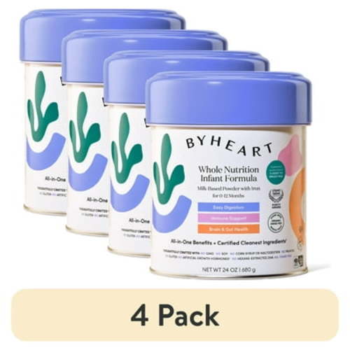 (4 pack) ByHeart Whole Nutrition Powder Infant Formula for 0-12 Months, 24 oz Canister
