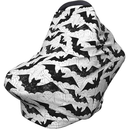 Black Bat Goth Baby Stuff Car Seat Cover for Baby Carseat Covers for Girl Boy Stretchy Soft Breathable Breastfeeding Infant Car Seat Canopy Carrier Cover