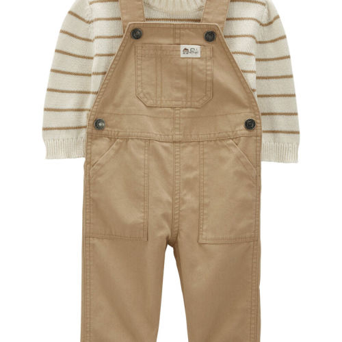Multi Baby 2-Piece Striped Thermal Sweater & Canvas Coverall Set | carters.com