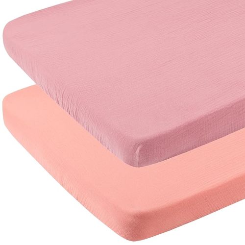 Onacosht Muslin Bassinet Sheets 33" x 19" Compatible with Mika Micky, KoolaBaby (3 in 1), BabyBond, HARPPA and RICUTON Bedside Bassinet, 2 Pack for Baby Boy and Girl, Pink and Pastel Violet