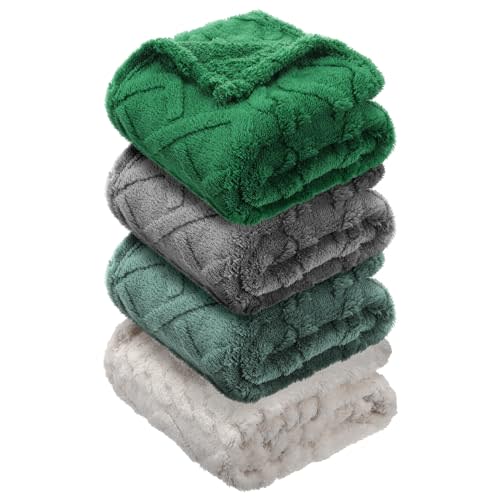 VitalCozy 4 Pcs Fleece 30" x 40" 3D Fluffy Baby Blanket for Boys Nursery Little Girl Infant or Newborn Receiving Swaddling Blankets(Green Set)