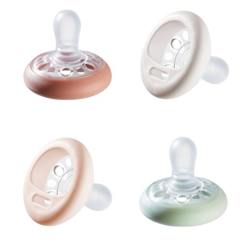Tommee Tippee Breast-Like Pacifier, 0-6 Months, Symmetrical Design, Natural Breast-Like Baglet, BPA-Free Binkies, Rose/Green/Cream, Pack of 4