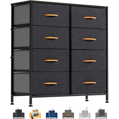 WAYTRIM 8 Drawer Storage Organizer, 8-Drawer Dresser, Fabric Storage Tower for Bedroom, Tall Wide Dresser, for Hallway, Dormitory, Closet, Living Room, Sturdy Steel Frame, Wooden Top - (Dark Grey)