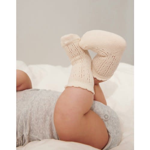 Baby merino wool/silk pointelle socks in Ivory - $12.99 - Dilling