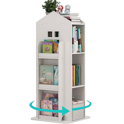 "IAJXWI 360Â° Rotating Bookshelf, 3-Tier PVC Moisture-Proof Bookcase, 16.14""x16.14""x37.4"" White"