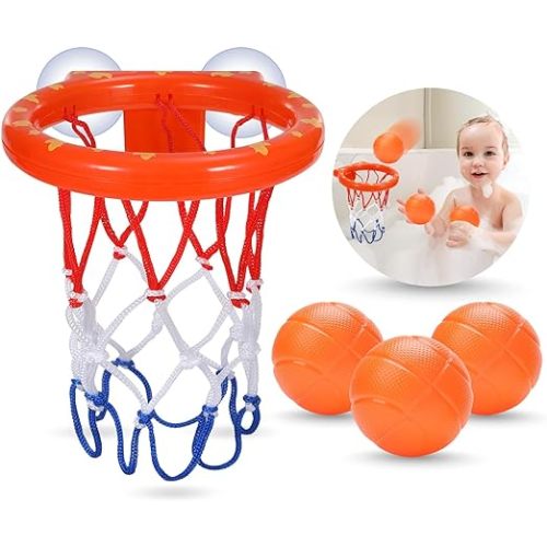 KSABVAIA Bath Toys - Bathtub Basketball Hoop for Kids Toddlers - Bath Toys Shower Toys for Kids Ages 4-8,Suction Cup Basketball Hoop & 3 No Hole Balls Set for Boys Girls