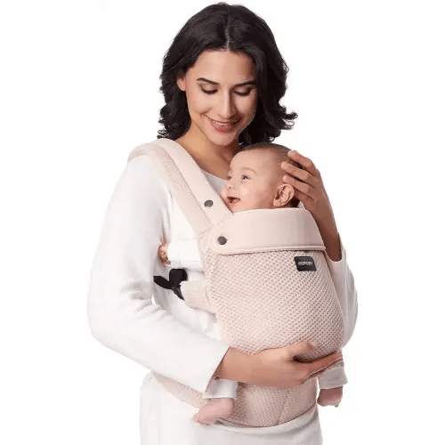 Momcozy Breathable Mesh Baby Carrier, Ergonomic and Lightweight Infant Carrier for 7-44lbs with Enhanced Lumbar Support, All Day Comfort for Hands-Free Parenting, Air Mesh-Pink
