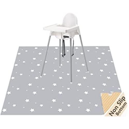 Splat Mat for Under High Chair/Arts/Crafts, WOMUMON Washable Baby Spill Mat Waterproof Anti-Slip Floor Splash Mat, Portable Play Mat and Table Cloth (Star, 51")