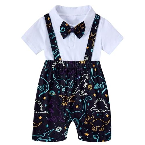BFUSTYLE Baby Boy Romper 2 in 1 Outfits 0-24 Months Short Sleeve Bodysuit with Bowtie