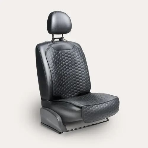 Car Seat Protector Mat | Premium Eco Leather | Easy To Clean | Black “Hexy” by Owleys