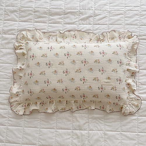 BuLuTu | (Azalea) 100% Cotton Muslin Kids Toddler Pillowcase with Flowers Pattern Super Soft Crib Nursery Pillowcase for Boys,Girls,Bedding Decor Machine Washable, Durable Pillowcase,1 Piece,12"x20"