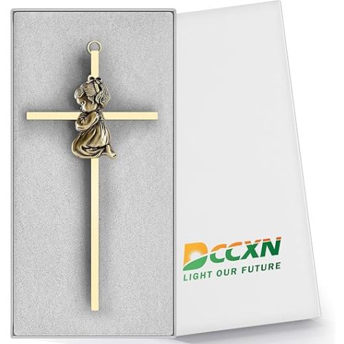 DCCXN Baby Wall Cross Baptism Gifts for Girls, 7 Inch Gold Praying Girl Crosses for First Holy Communion, Christening, Baptismal Cross Decor