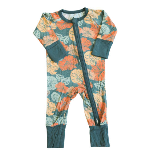 Blue Tropical Bamboo Zip Romper