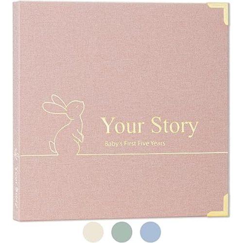 Baby Book Keepsake Boy or Girl Timeless Baby Memory Book First 5 Years for Baby Shower Gender Neutral Baby Scrapbook New Mom Gift Baby Journal from Birth to Age 5 Milestone Book Blush Pink