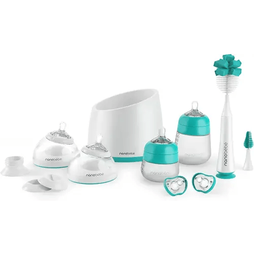 Nanobebe Baby Bottle Complete Starter Set, for Breast Milk and Formula, Anti Colic, Baby Shower Registry Gift, for Newborn, Infant and Baby - Teal