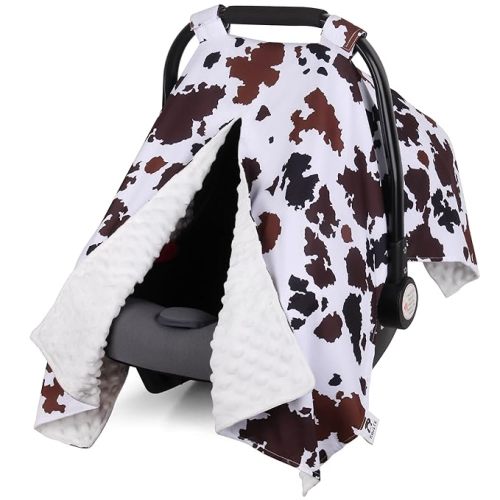 Car Seat Cover Baby, Carseat Covers Baby Boy, Minky Infant Car Seat Cover Winter, Peekaboo Opening Car Seat Canopy, Multi-use Baby Carrier, Stroller, Nursing Cover, Minky Blanket, Cow Print