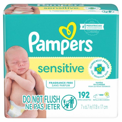 Pampers Baby Wipes Sensitive Perfume Free 3X Refill Packs (Tub Not Included) 192 CT