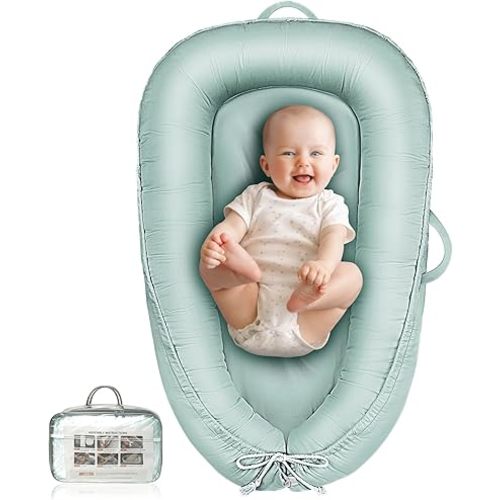 Baby Lounger - Infant Lounger for Newborn 0-24 Months, Pure Cotton Breathable Baby Nest Lounger Cover, Newborn Essentials for Baby Boys & Girls, Co Sleeper Portable Baby Bed for Home and Travel