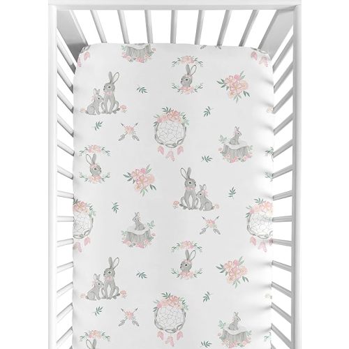 Sweet Jojo Designs Blush Pink and Grey Woodland Boho Dream Catcher Arrow Girl Baby or Toddler Nursery Fitted Crib Sheet for Gray Bunny Floral Collection - Watercolor Rose Flower