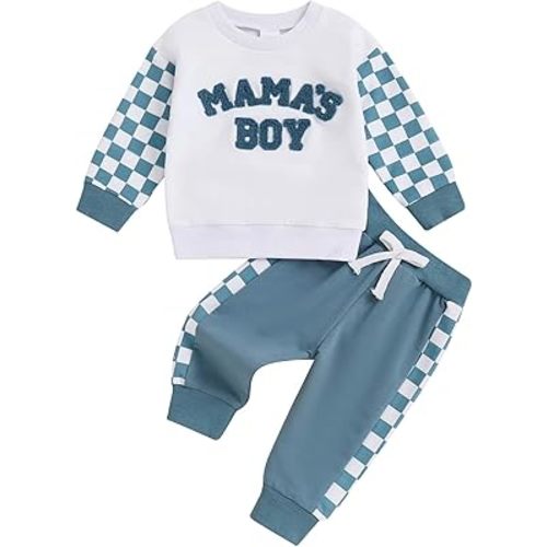 Toddler Baby Boy Fall outfit Mama's Boy Letter Embroidery Sweatshirt Top Elastic Pants Set Cute 2pcs Winter Clothes