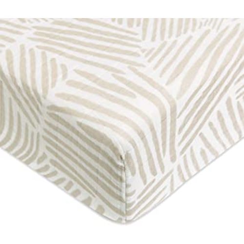 Babyletto 100% Organic Cotton Crib Sheet, GOTS-Certified, Fitted 360°, Ultra-Soft and Breathable Muslin - Oat Stripe