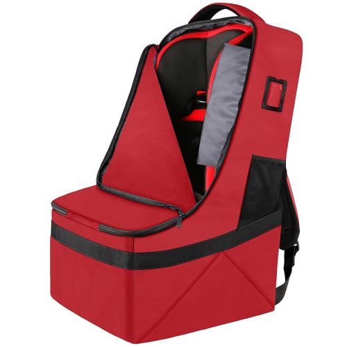 YOREPEK Car Seat Travel Bag, Padded Car Seats Backpack for Air Travel, Heavy Duty Carseat Travel Bag for Airplane, Airport Gate Check Bag (Red) - 28x18x18 Inch (Pack of 1) - Dark Red