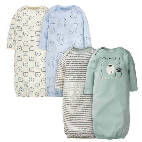 4-Pack Baby Boys Bear Gowns 0-6M