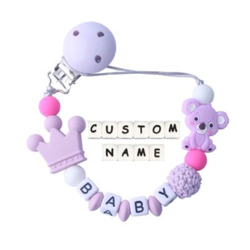 Dummy Clips Personalised Name for Boys Girls Soother Chain Customized Pacifier Holder PURPLE