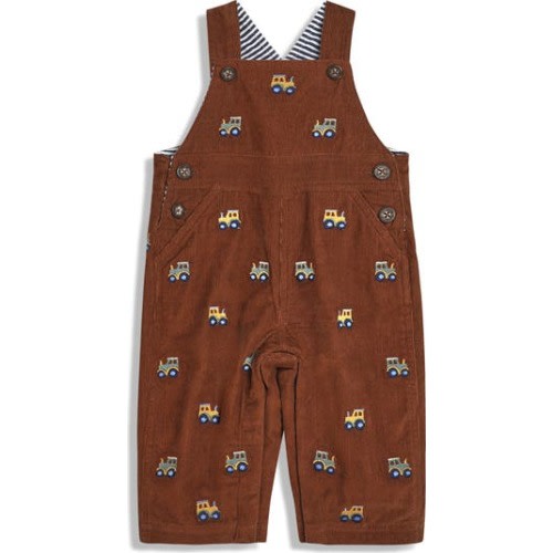 Tractor Embroidered Cotton Overalls, 3-6M