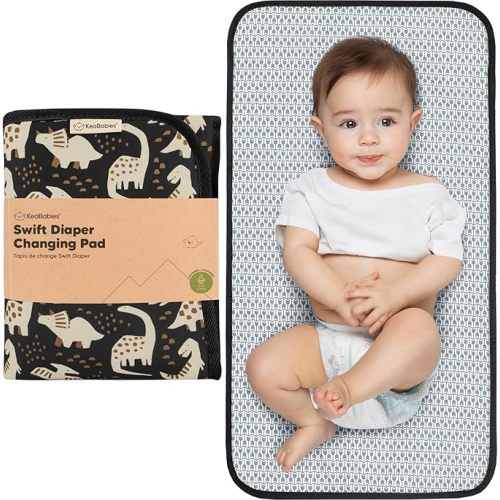 KeaBabies Portable Diaper Changing Pad, Easy Wipe Clean - Foldable Waterproof Baby Changing Mat for Diaper Bag, Compact, Lightweight, 25x13 Newborn, Infant, Baby Changer Travel Essential (Dino Ridge)