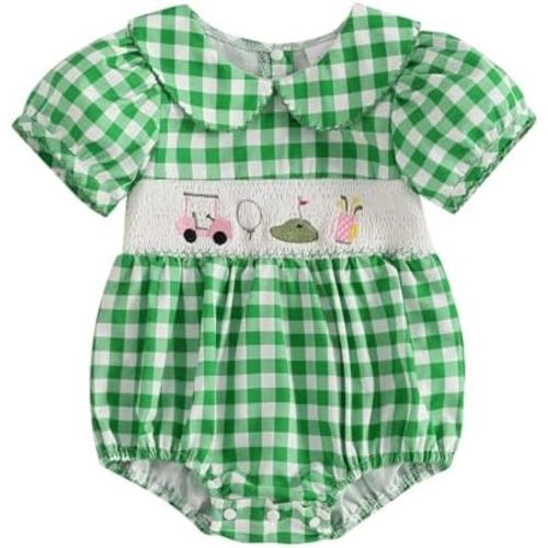 Baby Girl Summer Clothes Classic Stripes Plaid Print Short Sleeve Romper Smocked Bodysuit Cute Newborn Playsuit