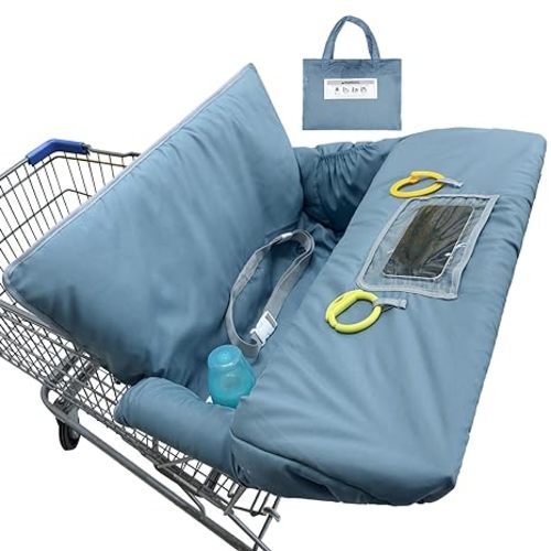 Basumee Shopping Cart Cover for Baby High Chair Covers for Restaurant Seat Grocery Cart Cover for Babies Girl Boy Cart Covers with Storage Pouch Baby Shopping Cart Cover, Blue Gray
