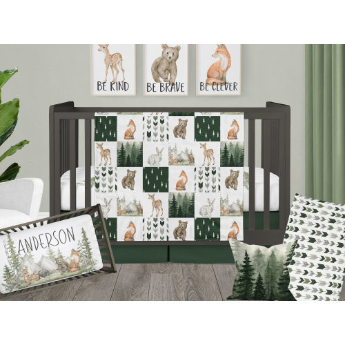 Woodland Nursery Bedding Set: Forest Animals, Personalized Crib Blanket
