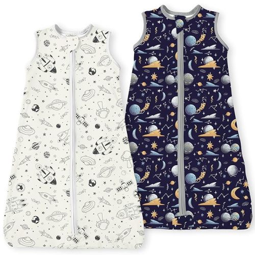 Baby Sleep Sack 0-3-6 Months Light Wearable Blanket for Babies with 2-Way Zippers, 0.5 TOG Premium Soft Breathable Sleeping Bag for Baby Boys Girls 2-Pack(Space Odyssey)