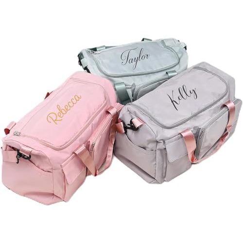 Custom Large Capacity Travel Bag, Personalized Duffle Bag with Embroidery Name, Foldable Dry/Wet Bag with Shoe Compartment for Women/Men for Sports Dance Gym Travel Weekender Overnight Bridesmaid