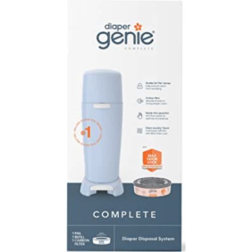 Playtex Diaper Genie Complete Pail with Built-In Odor Controlling Antimicrobial, Includes Pail & 1 Refill, Blue